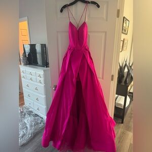 Tarik Ediz Fuchsia Gown with Elegant Straps